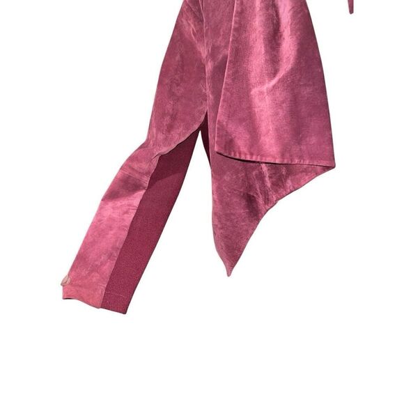 American Glamour Badgley Mischka Suede Open Front Jacket Large Burgundy - Picture 5 of 8